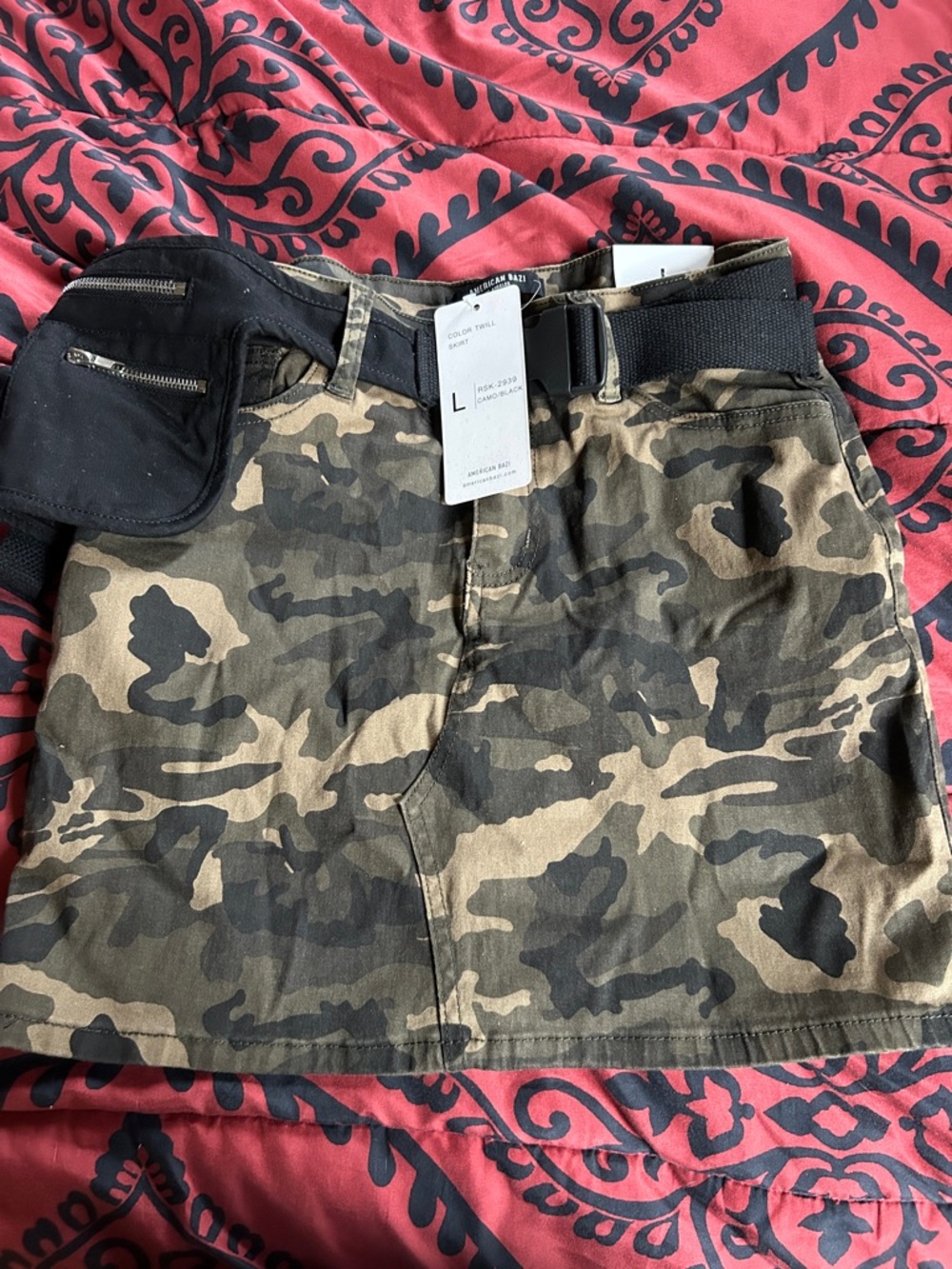 American Bazi Camo/Black Twill Mini Skirt with Belt Pouch